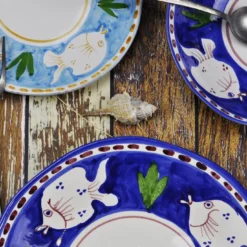 Set di 6 piatti fondi blu rotondi Poseidon 38cm