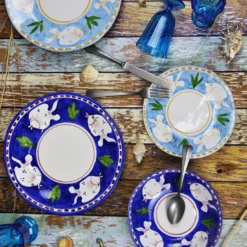Set di 6 piatti fondi blu rotondi Poseidon 38cm