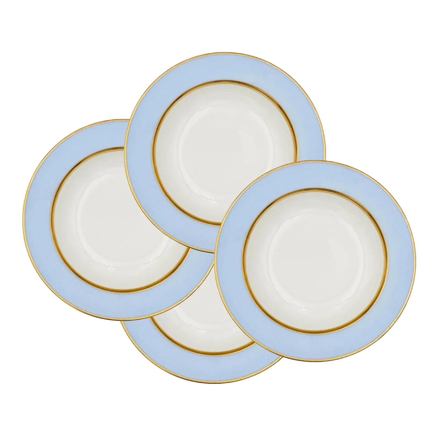 Set di 4 piatti fondi in porcellana celeste pastello