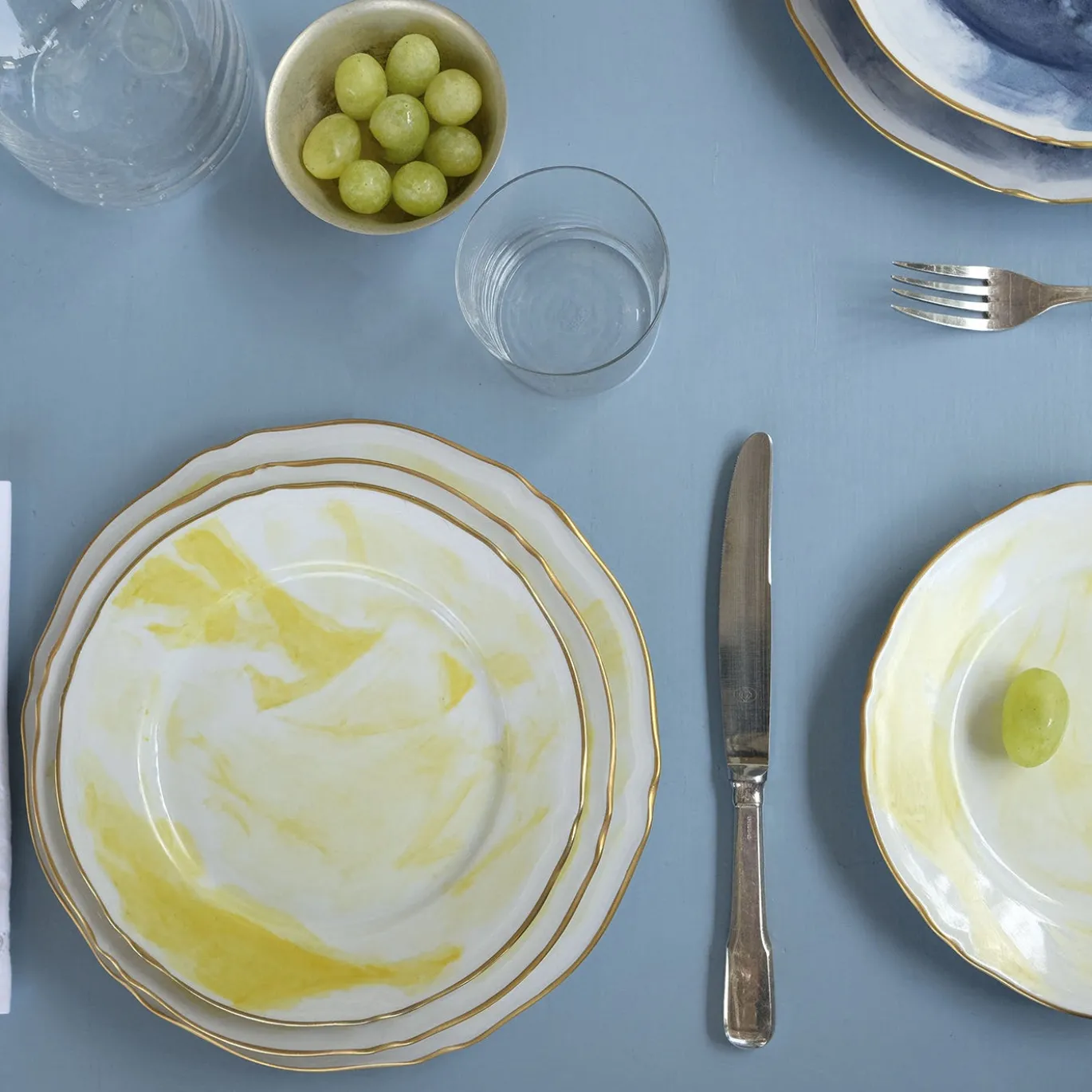 Set di 6 piatti fondi Limone in porcellana e oro realizzati a mano