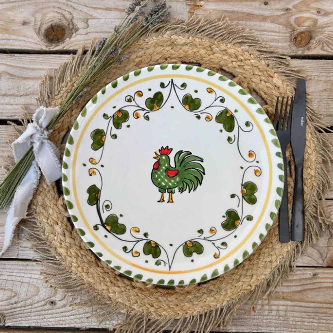 Set di 18 piatti Galletto Green