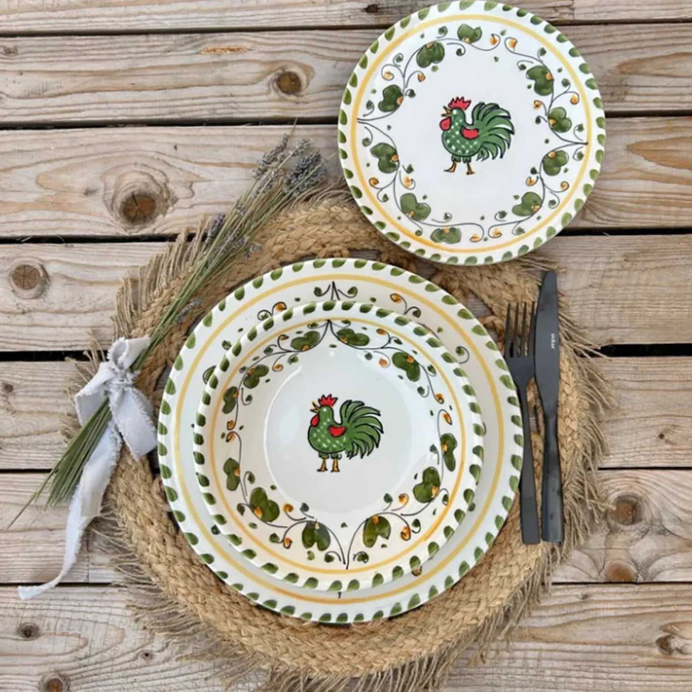 Set di 18 piatti Galletto Green