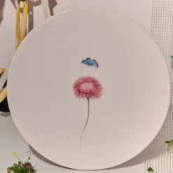 Set di 12 Piatti Piani Bloom in Ceramica Bianca