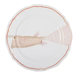 Set di 4 piatti piani Boxfish Rosa in porcellana dipinti a mano