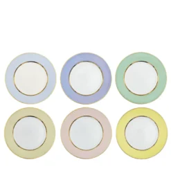 Set di 6 piatti piani in porcellana multicolore pastello