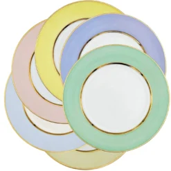Set di 6 piatti piani in porcellana multicolore pastello