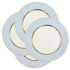 Set di 4 piatti piani in porcellana celeste pastello