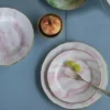 Set di 6 piatti piani Rosa Nuvola in porcellana e oro realizzati a mano