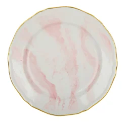 Set di 6 piatti piani Rosa Nuvola in porcellana e oro realizzati a mano