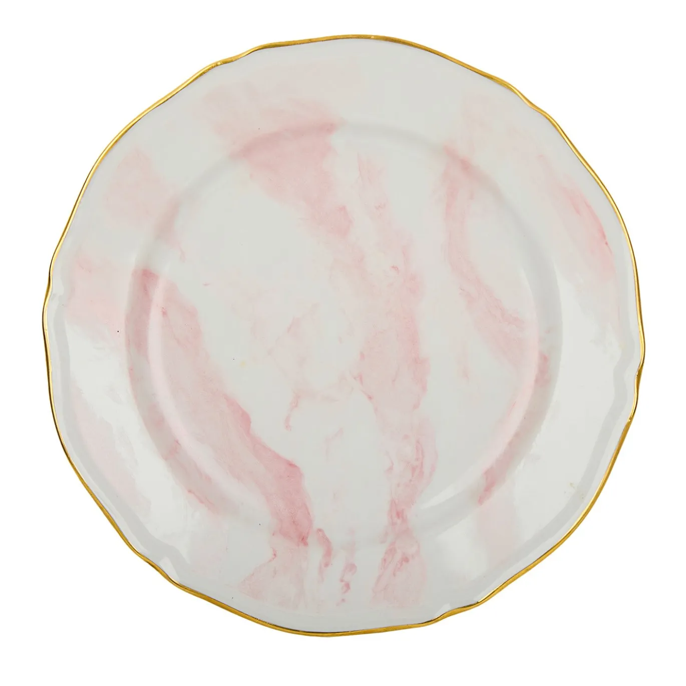 Set di 6 piatti piani Rosa Nuvola in porcellana e oro realizzati a mano