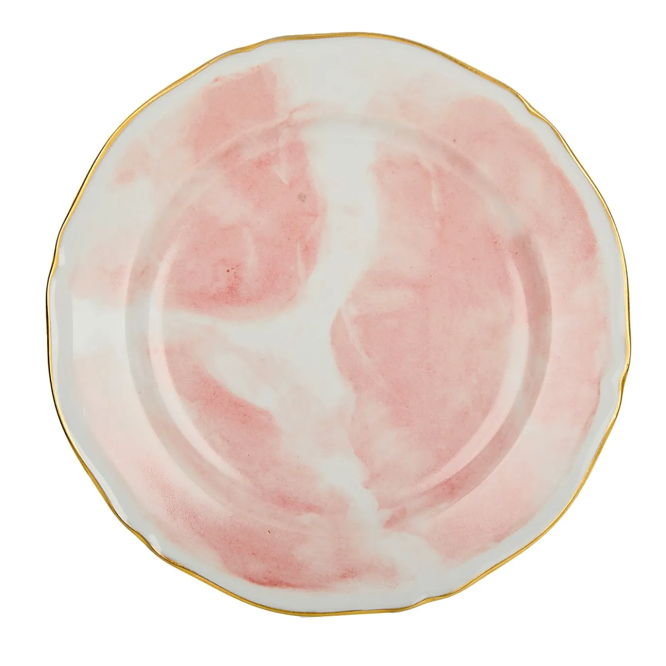Set di 6 piatti piani Rosa Paris in porcellana e oro realizzati a mano
