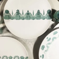 Set di 4 piatti piani rotondi Jardin à l'Italienne in ceramica verde