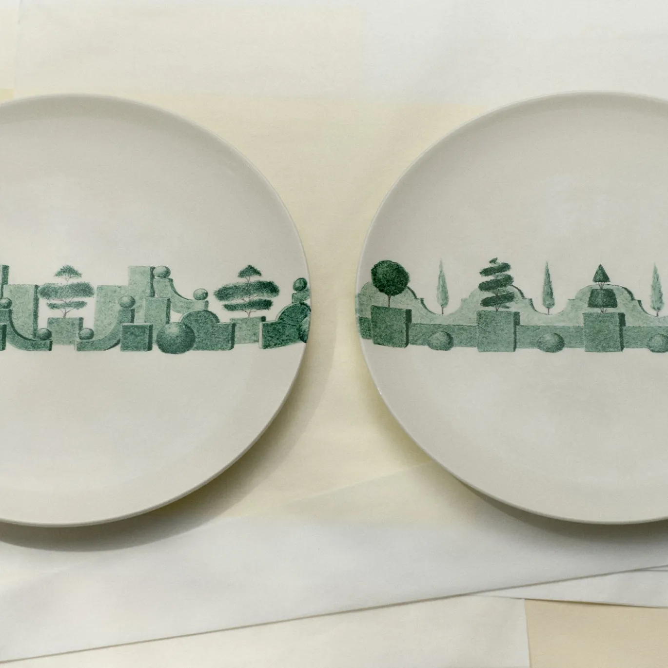 Set di 4 piatti piani rotondi Jardin à l'Italienne in ceramica verde