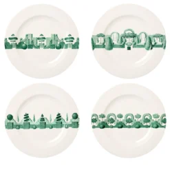 Set di 4 piatti piani rotondi Jardin à l'Italienne in ceramica verde
