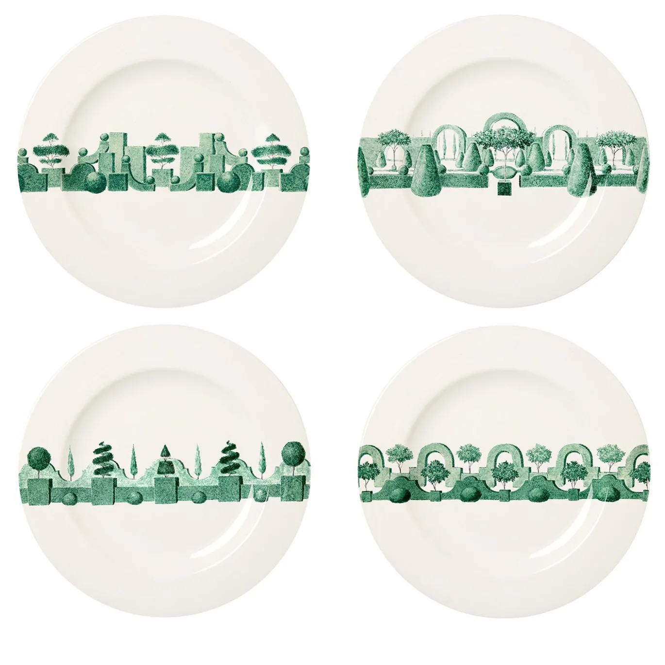 Set di 4 piatti piani rotondi Jardin à l'Italienne in ceramica verde