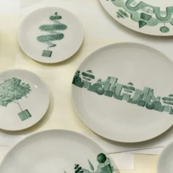 Set di 4 piatti piani rotondi Jardin à l'Italienne in ceramica verde