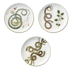 Set di 3 Piatti Piani Serpi #1 in Ceramica Bianca