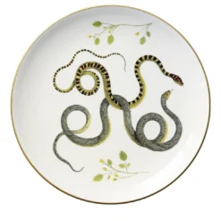 Set di 3 Piatti Piani Serpi #2 in Ceramica Bianca