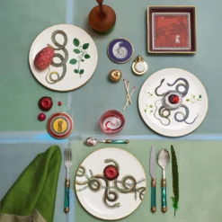 Set di 3 Piatti Piani Serpi #2 in Ceramica Bianca