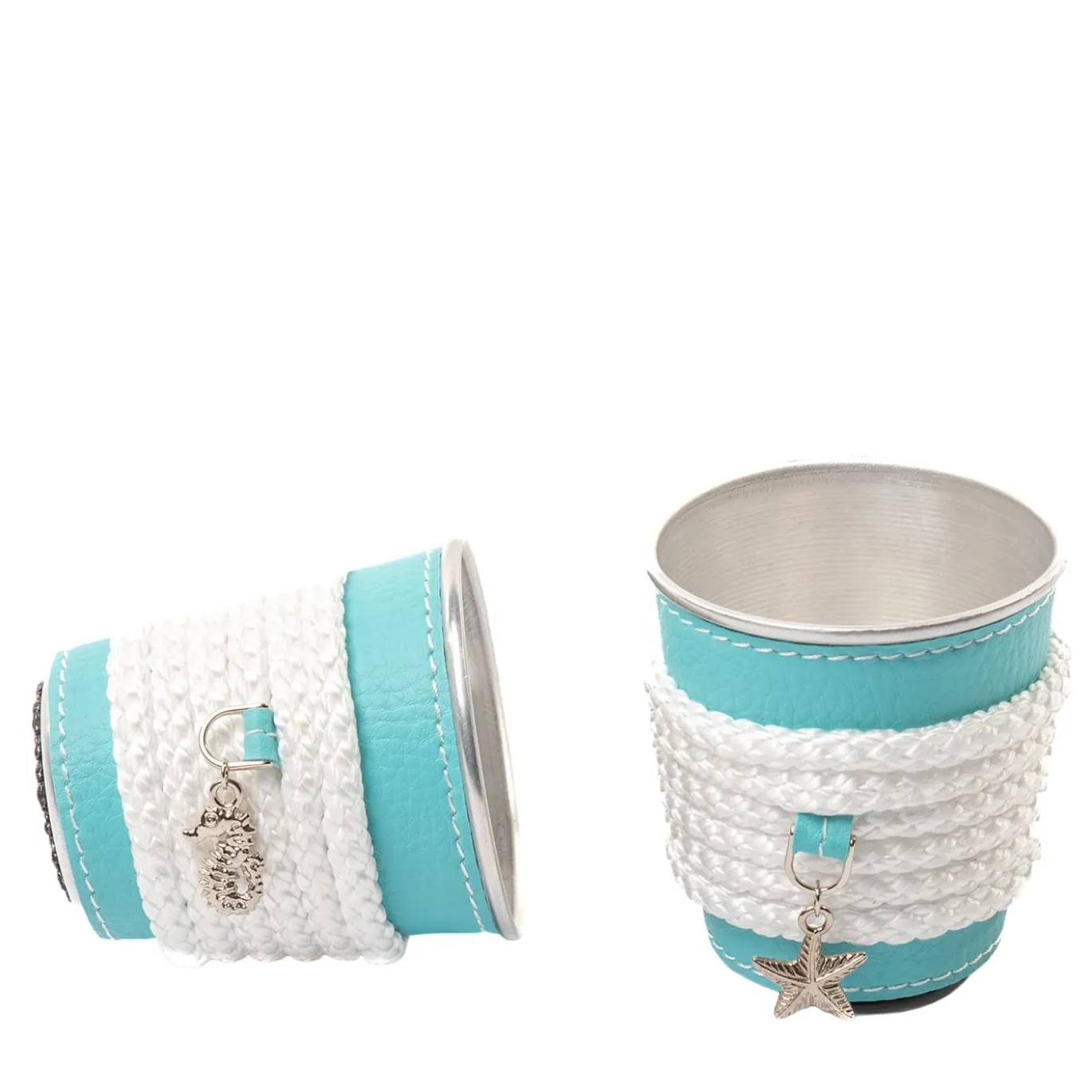 Set di 6 portabicchieri di carta in alluminio turchese e bianco