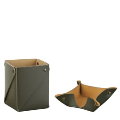 Set di portacartine in pelle oliva e senape e Miu Box