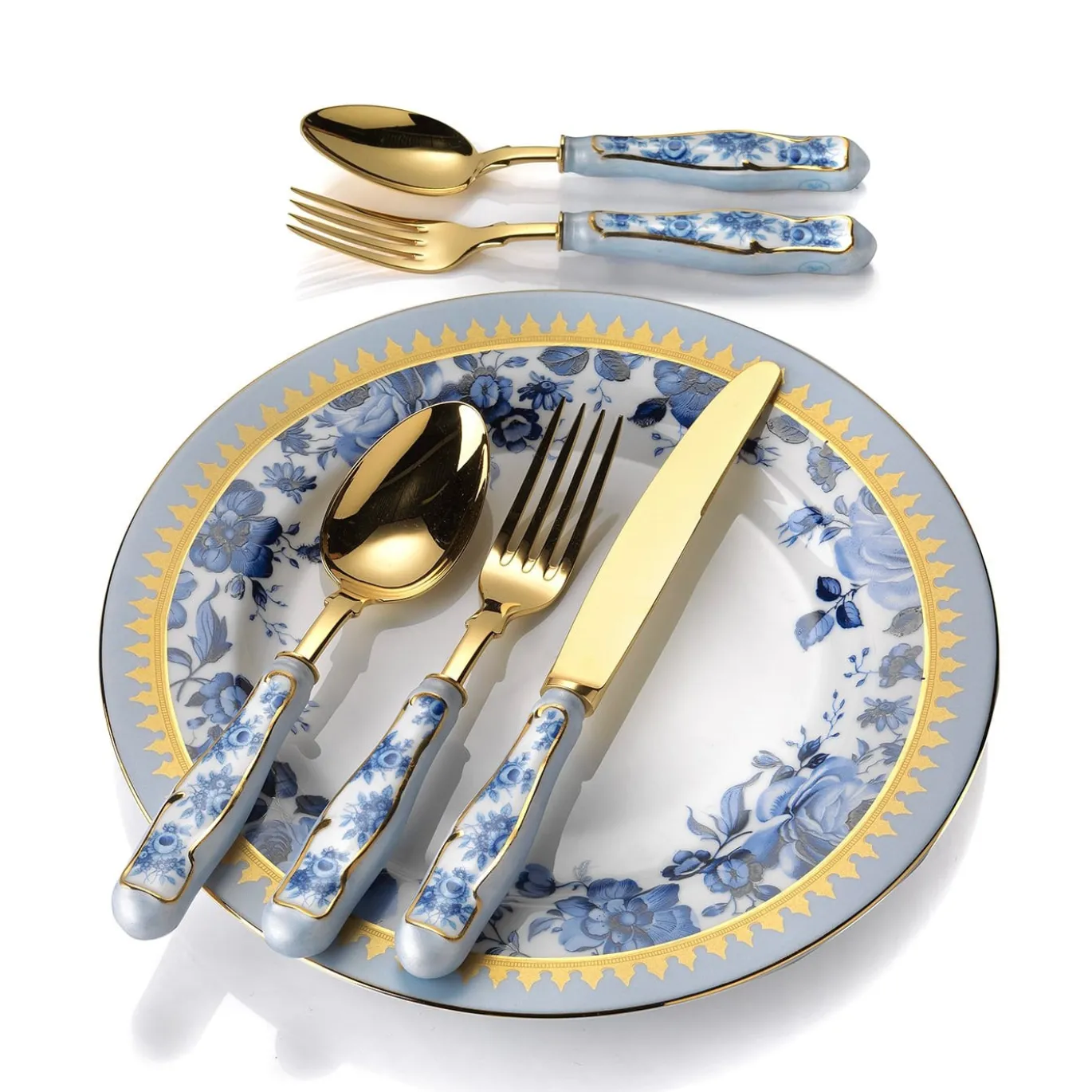 SET DI 2 POSATE DA DESSERT CON ROSE BLU