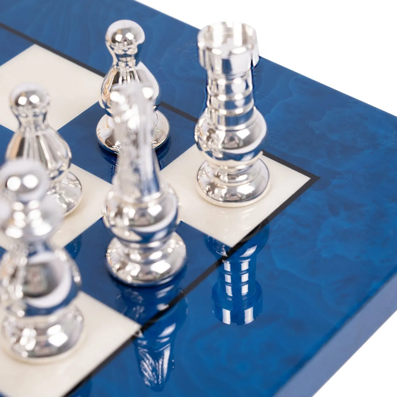 Set di Scacchi Stile Francese in Ottone Blu