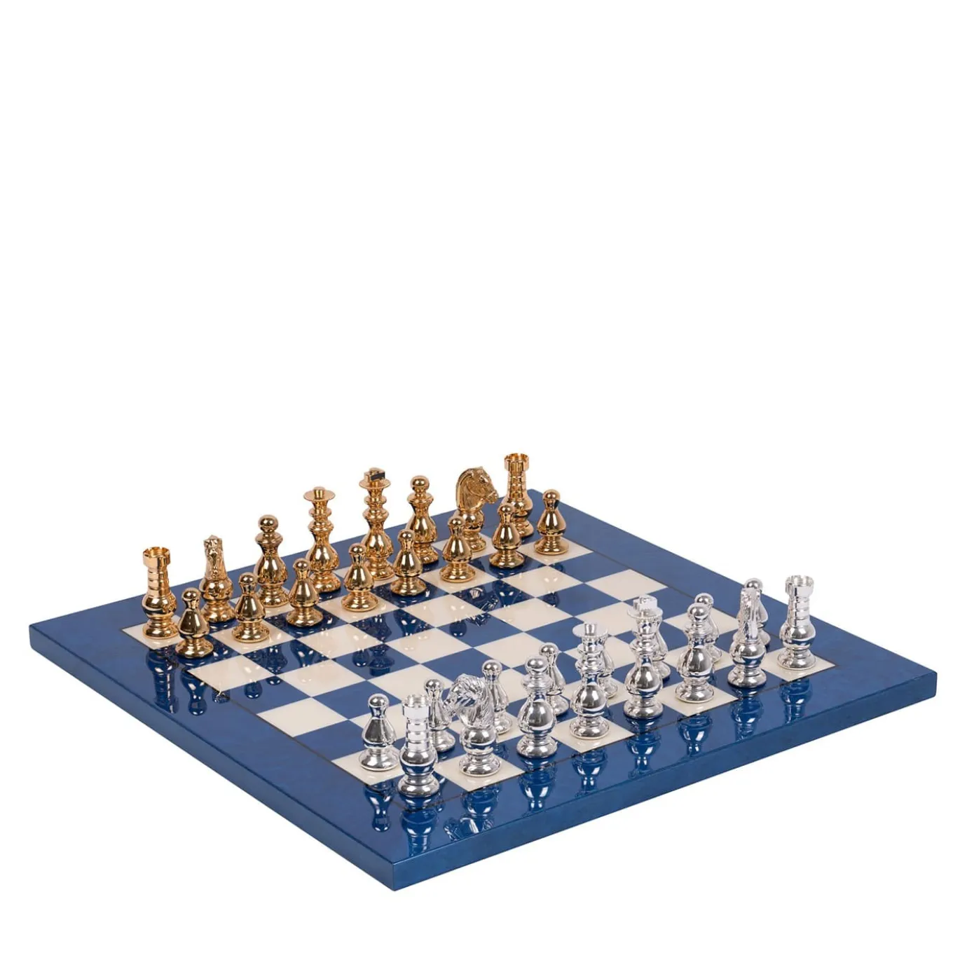 Set di Scacchi Stile Francese in Ottone Blu