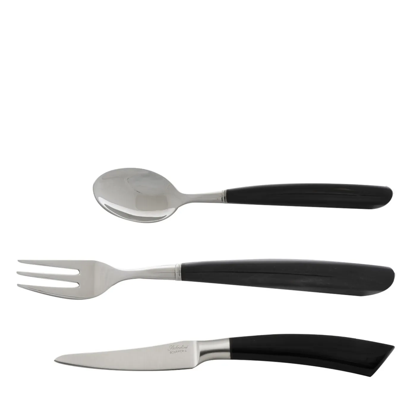 Set di sei forchette, coltelli e cucchiai per dolci in corno