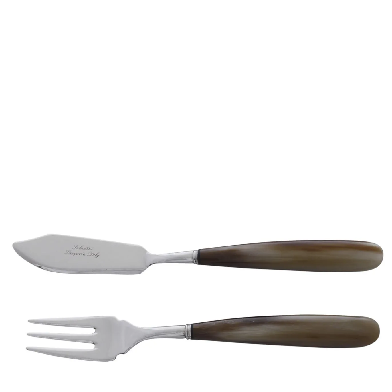 Set di sei forchette e coltelli da pesce scuro