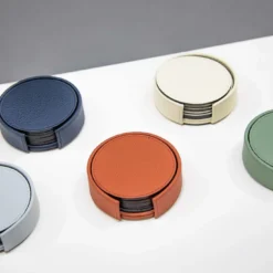Set di 6 sottobicchieri in pelle arancione