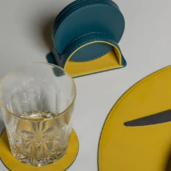 Set di 6 sottobicchieri rotondi Dalì Soft Blu Amalfi e Giallo Cedro