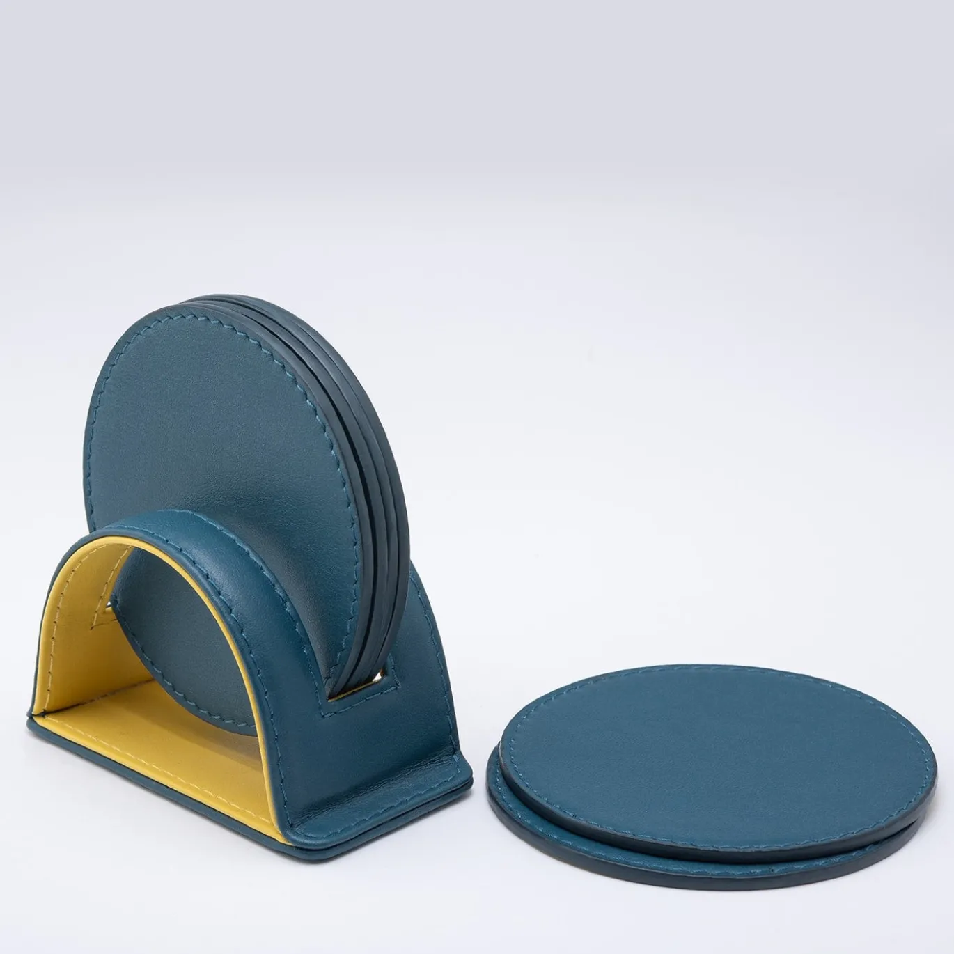 Set di 6 sottobicchieri rotondi Dalì Soft Blu Amalfi e Giallo Cedro