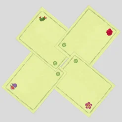 Set di 4 sottopiattti in lino giallo con cactus mediterranei