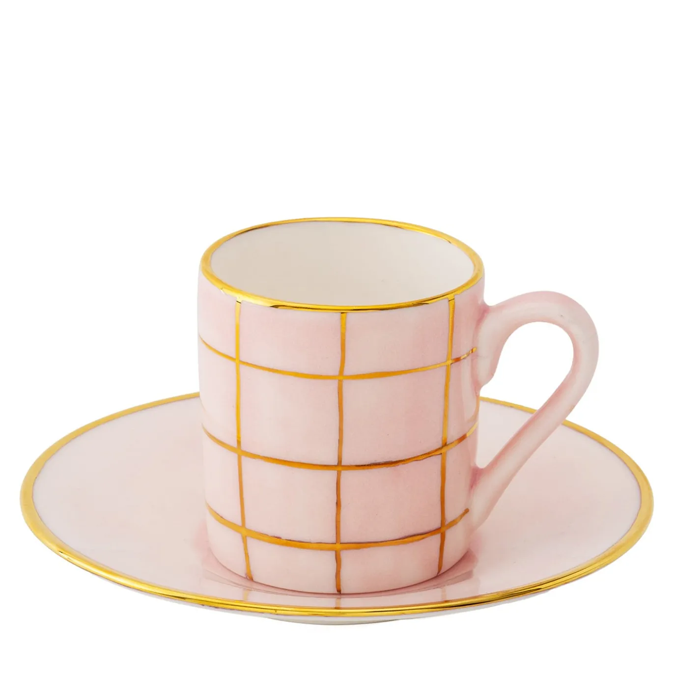 Set di 2 tazze da caffè Alpine in porcellana rosa con piattini