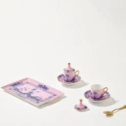 Set di 2 Tazze da Caffè con Coperchi e Vassoio Oriente Italiano Azalea