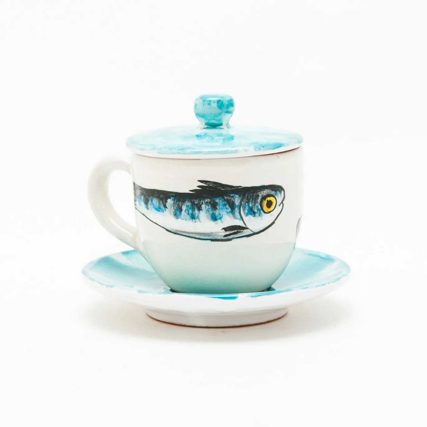 Set di 4 tazze da caffè Controcorrente in ceramica con coperchio e piattino #2