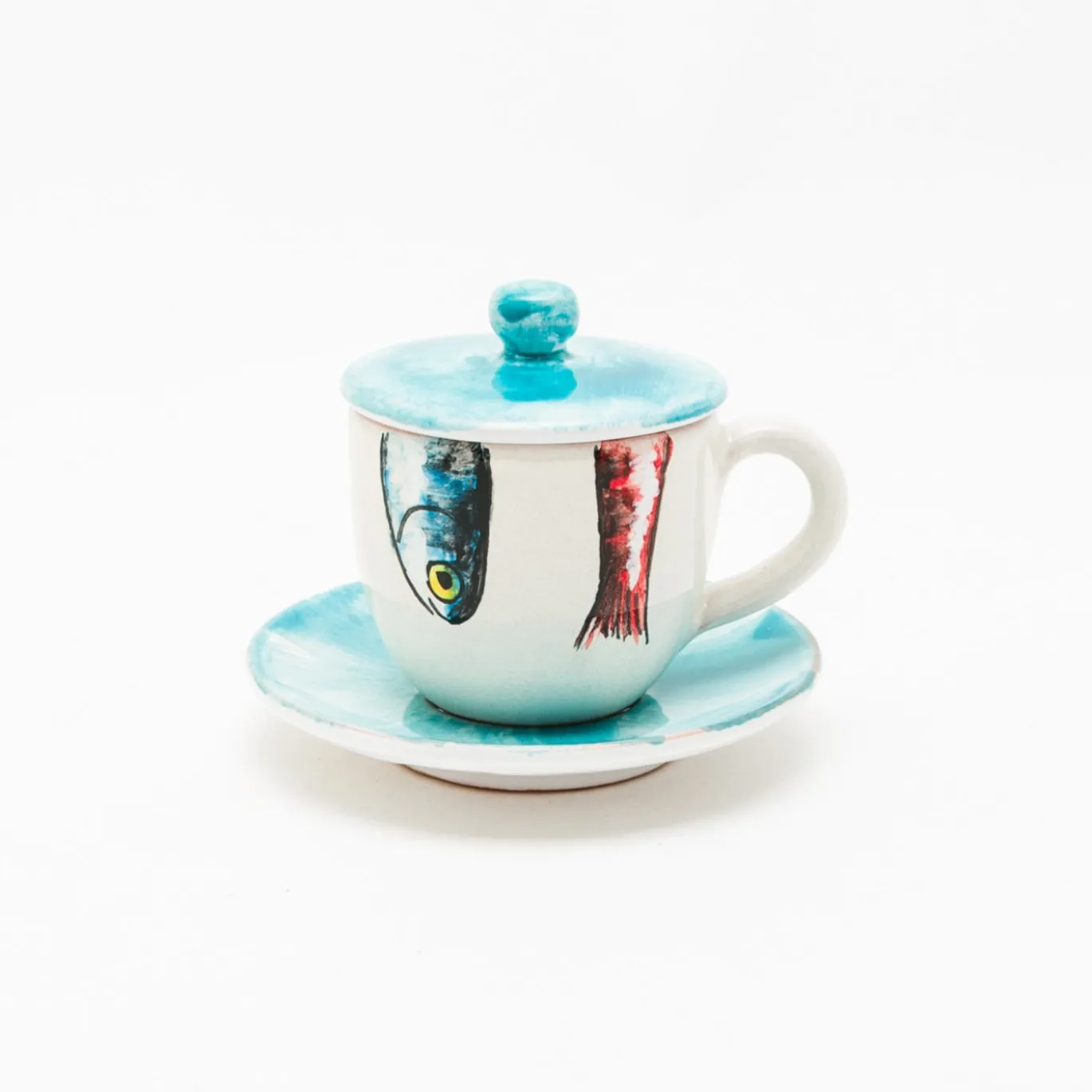 Set di 4 tazze da caffè Controcorrente in ceramica con coperchio e piattino