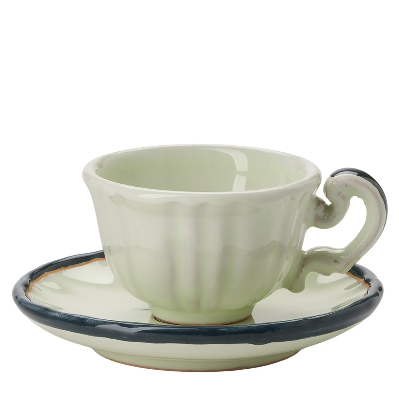 Set di 4 tazze da caffè e piattini in ceramica Monogram Verde Velluto Botanico