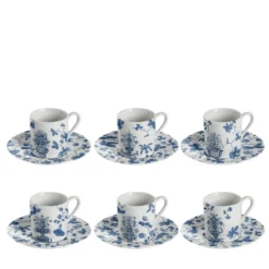 Set di 6 tazze da caffè espresso in porcellana con decorazioni in blu