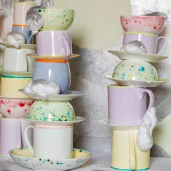 Set di 4 tazze da caffè Murrine lilla e piattini