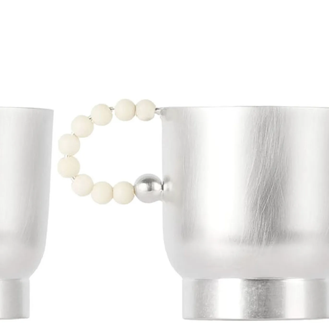 Set di 2 tazze da caffè Perlina in ottone placcato argento con pietra bianca