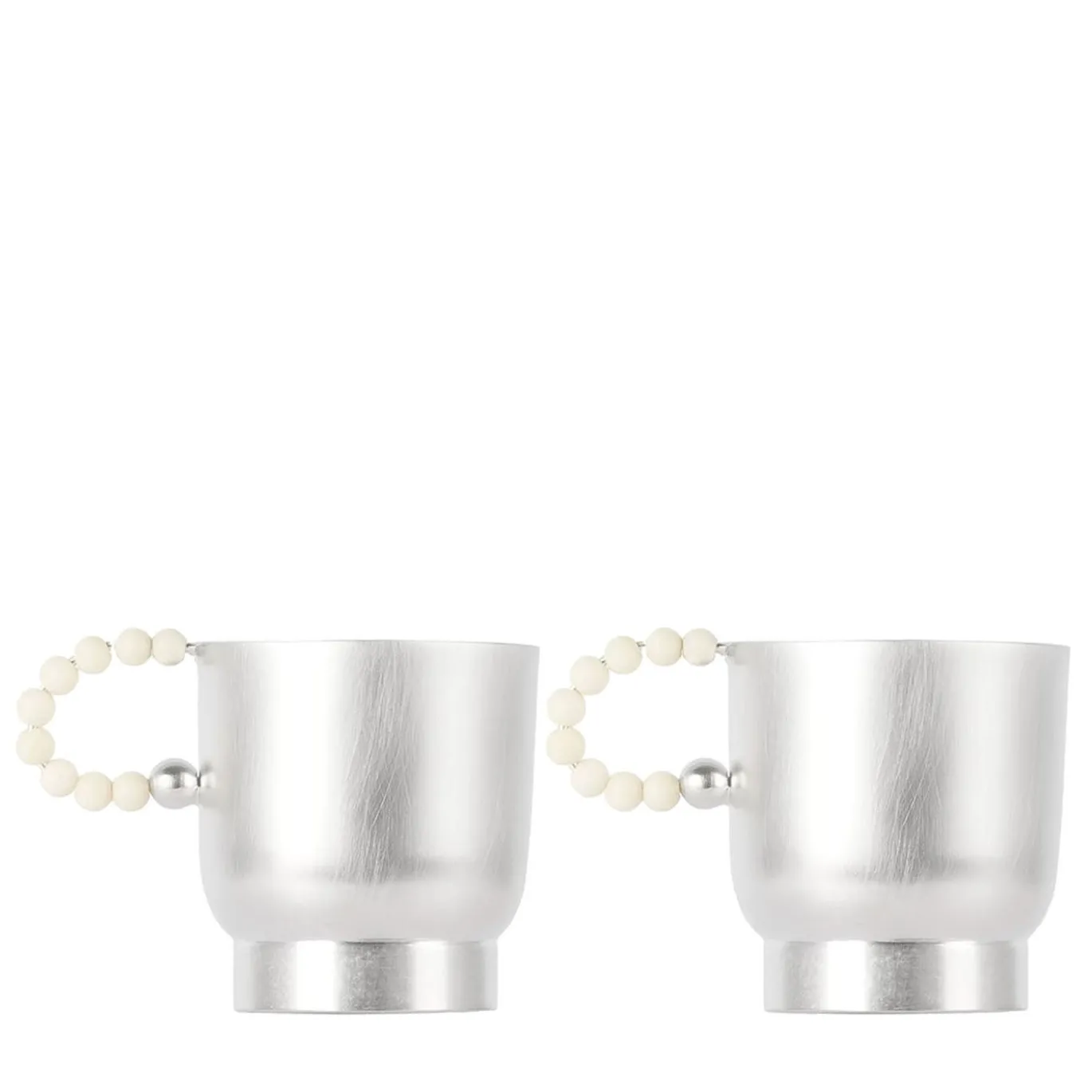 Set di 2 tazze da caffè Perlina in ottone placcato argento con pietra bianca