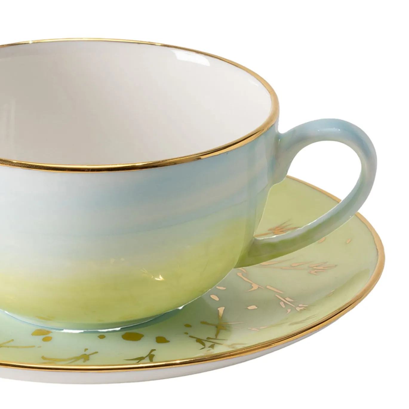 Set di 2 tazze da cappuccino Spighe di Grano in porcellana verde con piattini