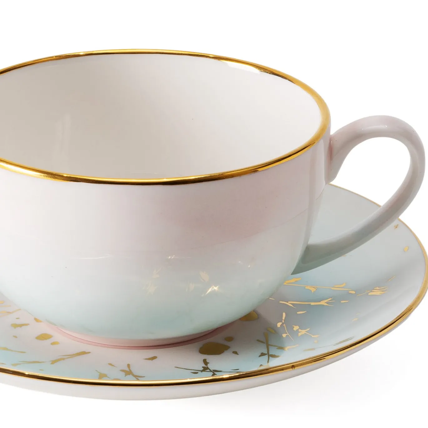 Set di 2 tazze da cappuccino Spighe di Grano azzurre con piattini