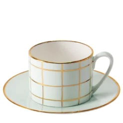 Set di 2 tazze da tè Alpine in porcellana color menta con piattini