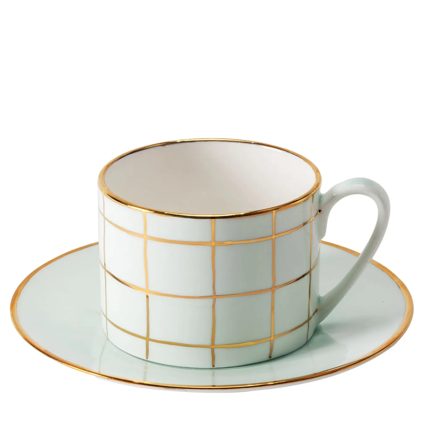Set di 2 tazze da tè Alpine in porcellana color menta con piattini