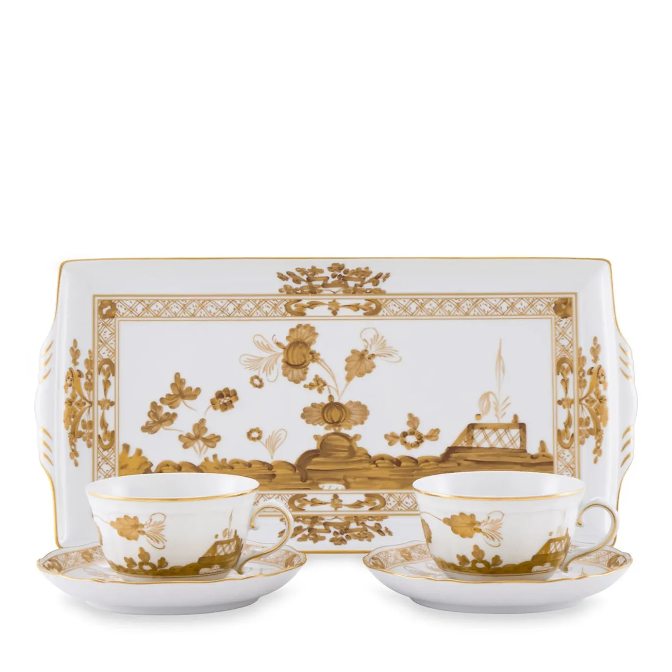 Set di 2 Tazze da Tè con Vassoio Oriente Italiano Aurum