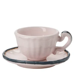 Set di 4 tazze e piattini in ceramica Monogram Rosa Poudrè