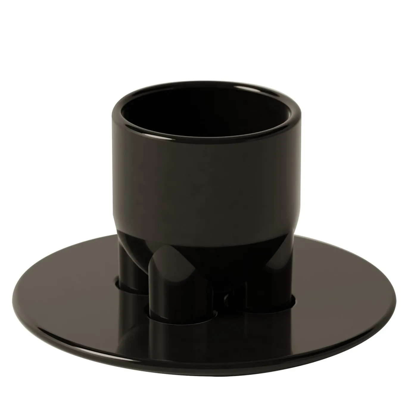 Set di 4 Tazze e Piattini Scultorei UUUUccio in Ceramica Lucida Nera